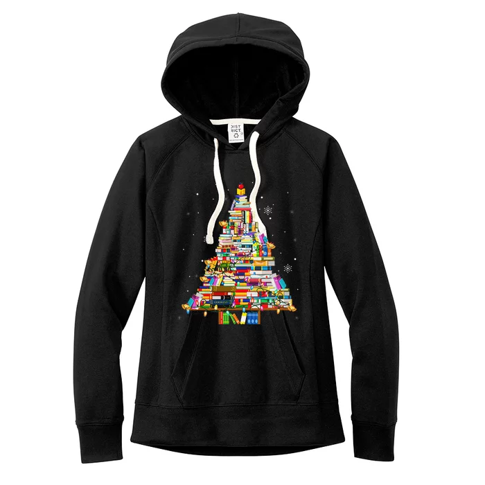 Christmas Library Tree Lights For Librarian And Book Lover Women's Fleece Hoodie