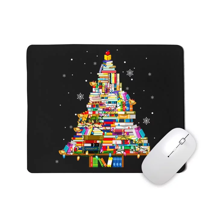 Christmas Library Tree Lights For Librarian And Book Lover Mousepad