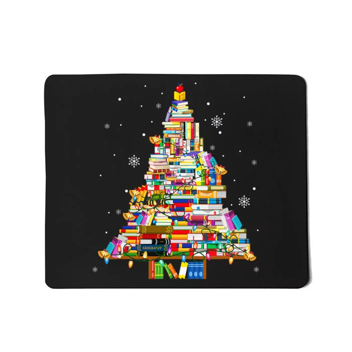 Christmas Library Tree Lights For Librarian And Book Lover Mousepad