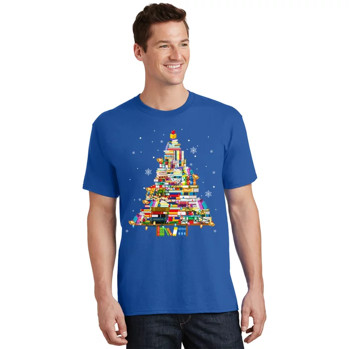 Christmas Library Tree Lights For Librarian And Book Lover Cute Gift T-Shirt