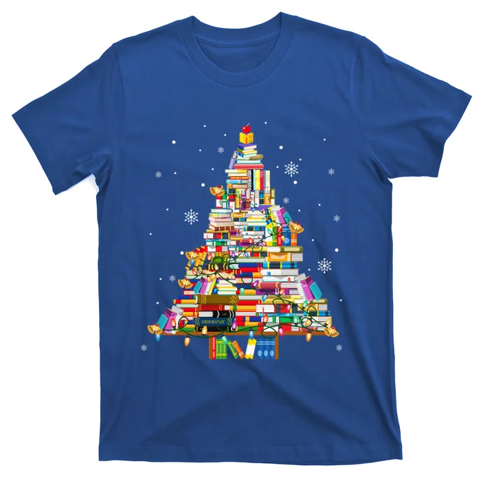 Christmas Library Tree Lights For Librarian And Book Lover Cute Gift T-Shirt