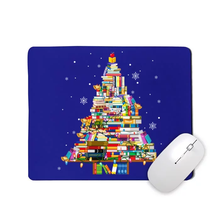 Christmas Library Tree Lights For Librarian And Book Lover Cute Gift Mousepad