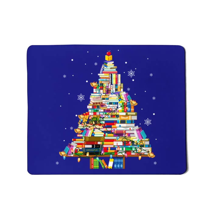 Christmas Library Tree Lights For Librarian And Book Lover Cute Gift Mousepad