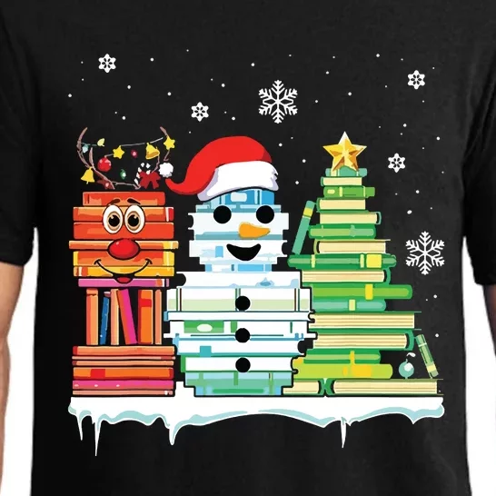 Christmas Library Tree Snoman Merry Bookmas Book Lover Xmas Pajama Set