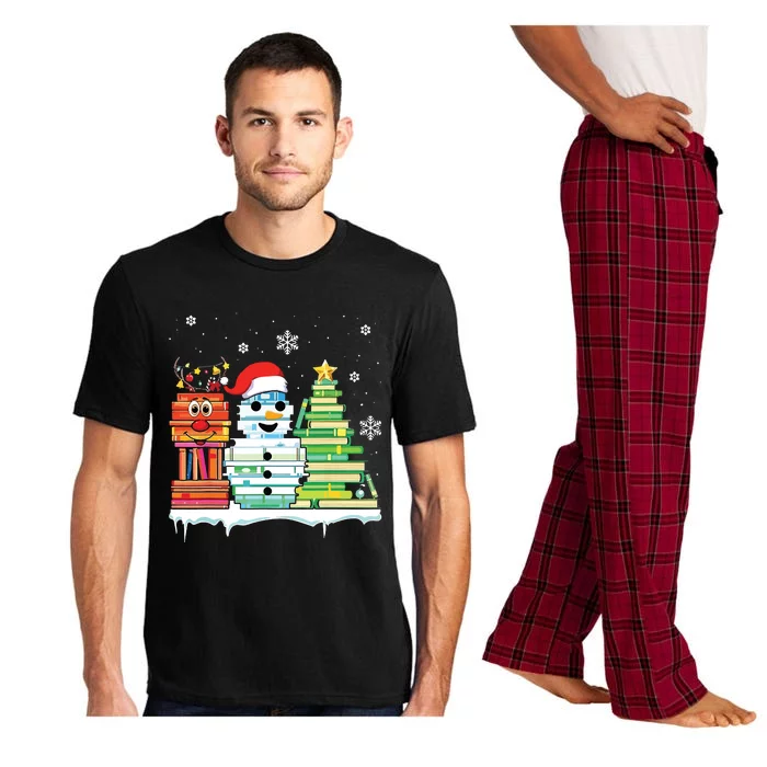 Christmas Library Tree Snoman Merry Bookmas Book Lover Xmas Pajama Set