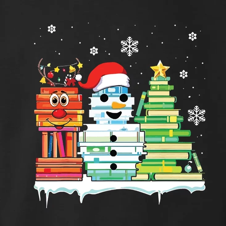 Christmas Library Tree Snoman Merry Bookmas Book Lover Xmas Toddler Hoodie