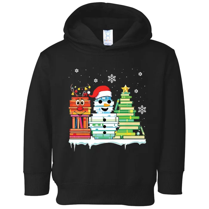 Christmas Library Tree Snoman Merry Bookmas Book Lover Xmas Toddler Hoodie