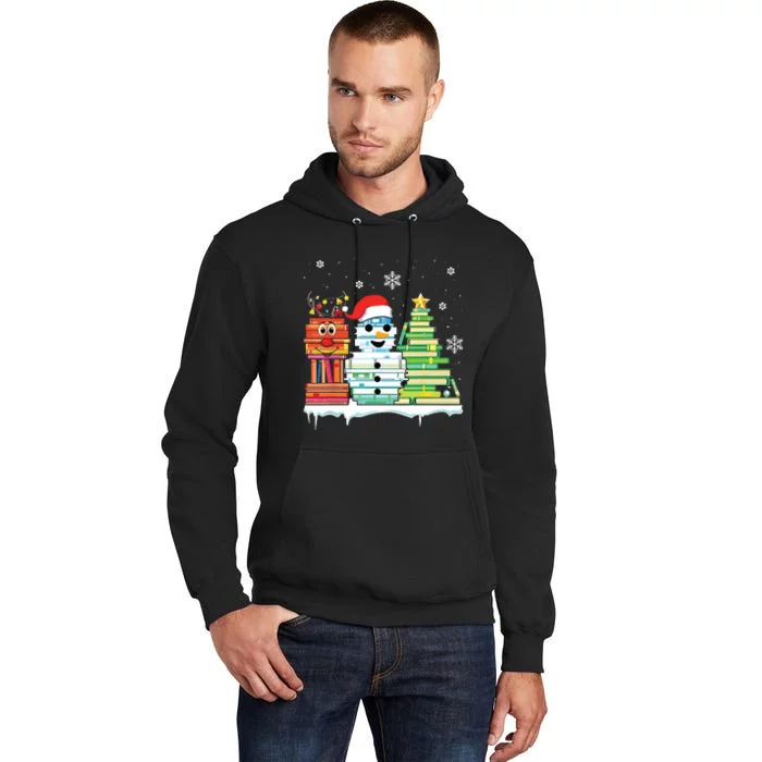 Christmas Library Tree Snoman Merry Bookmas Book Lover Xmas Tall Hoodie