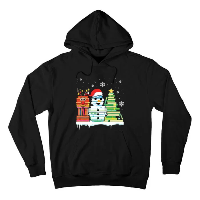 Christmas Library Tree Snoman Merry Bookmas Book Lover Xmas Tall Hoodie