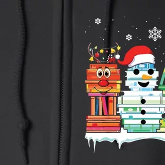 Christmas Library Tree Snoman Merry Bookmas Book Lover Xmas Full Zip Hoodie