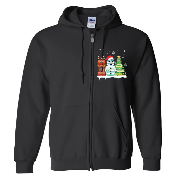 Christmas Library Tree Snoman Merry Bookmas Book Lover Xmas Full Zip Hoodie