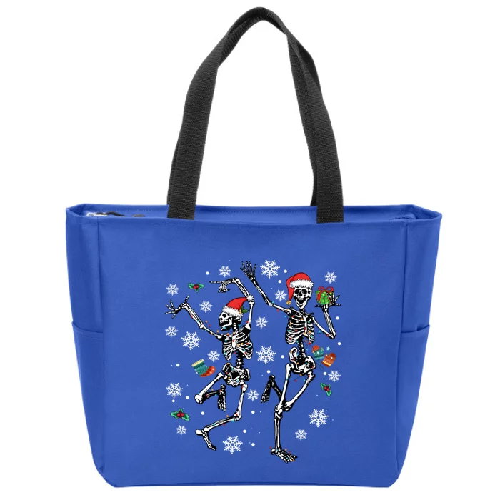 Christmas Lights Tree Hat Ornat Xmas Skeleton Dancing Gift Zip Tote Bag