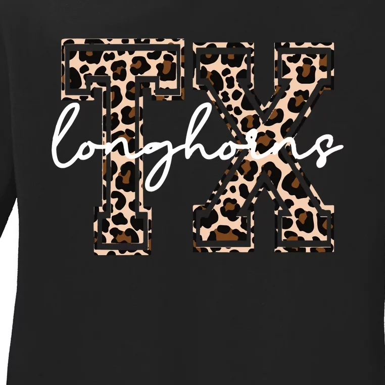 Cheetah Longhorns Tx Longhorn Bella Ladies Long Sleeve Shirt