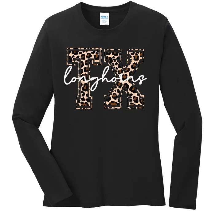 Cheetah Longhorns Tx Longhorn Bella Ladies Long Sleeve Shirt