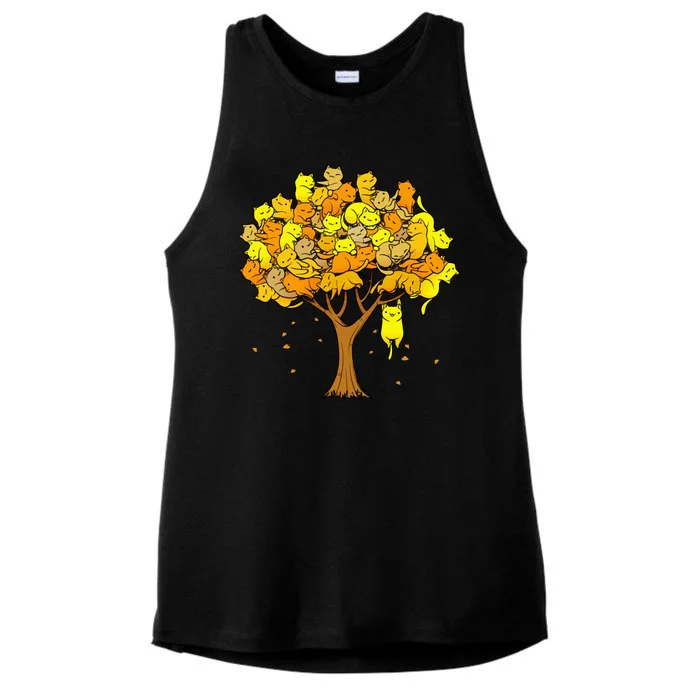 Cat Lover Tree Cute Ladies Tri-Blend Wicking Tank