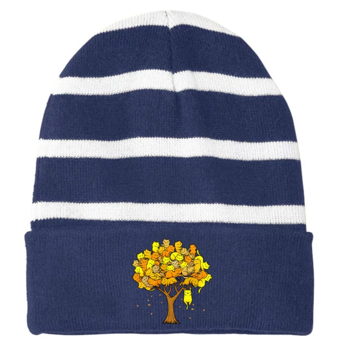 Cat Lover Tree Cute Striped Beanie with Solid Band