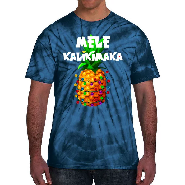 Christmas Lights Tree Pineapple Mele Kalikimaka Hawaii Xmas Tie-Dye T-Shirt