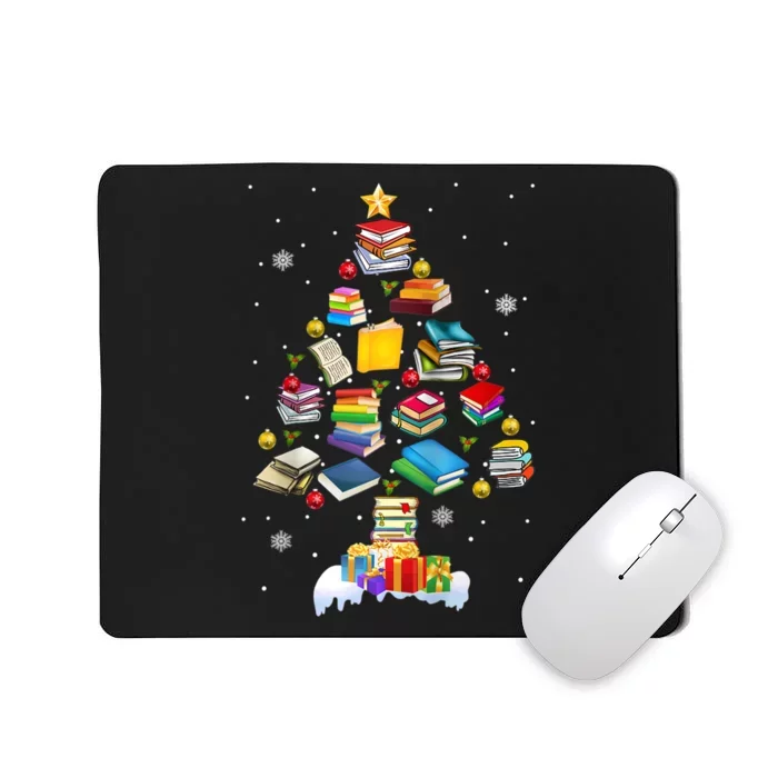 Christmas Library Tree Gift For Librarian And Book Lover Raglan Mousepad