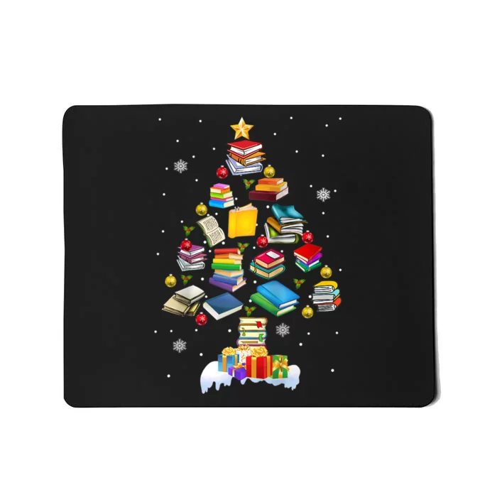 Christmas Library Tree Gift For Librarian And Book Lover Raglan Mousepad