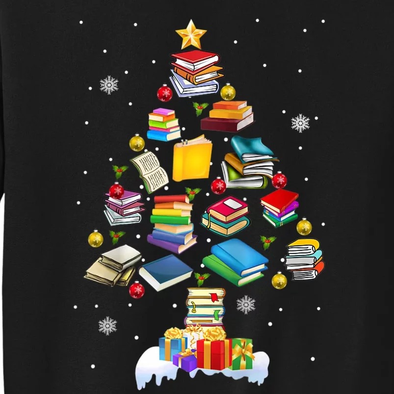 Christmas Library Tree Gift For Librarian And Book Lover Raglan Tall Sweatshirt