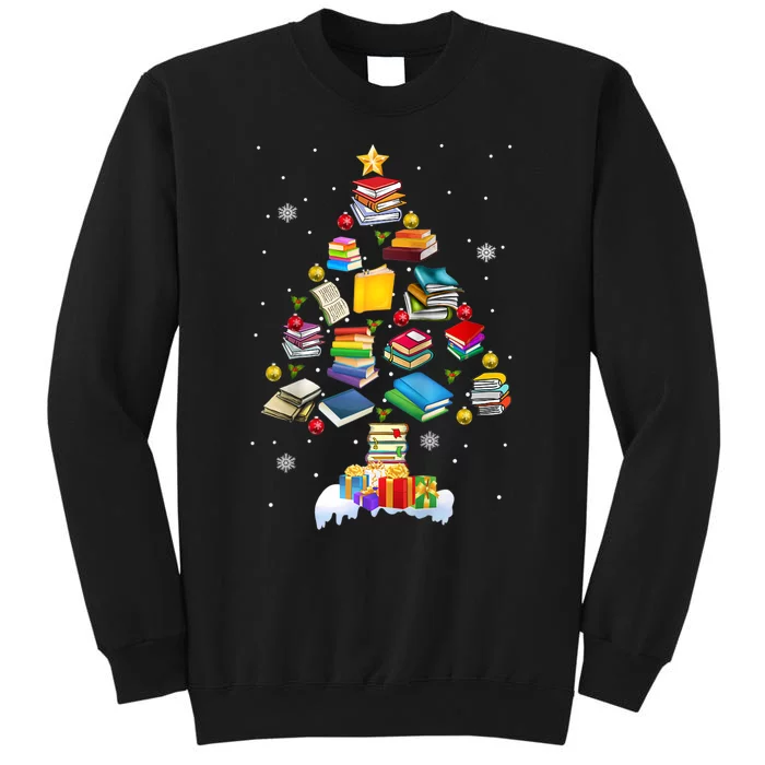 Christmas Library Tree Gift For Librarian And Book Lover Raglan Tall Sweatshirt