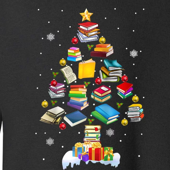 Christmas Library Tree Gift For Librarian And Book Lover Raglan Toddler Sweatshirt