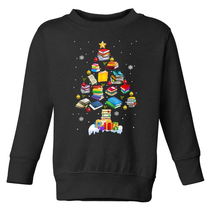 Christmas Library Tree Gift For Librarian And Book Lover Raglan Toddler Sweatshirt