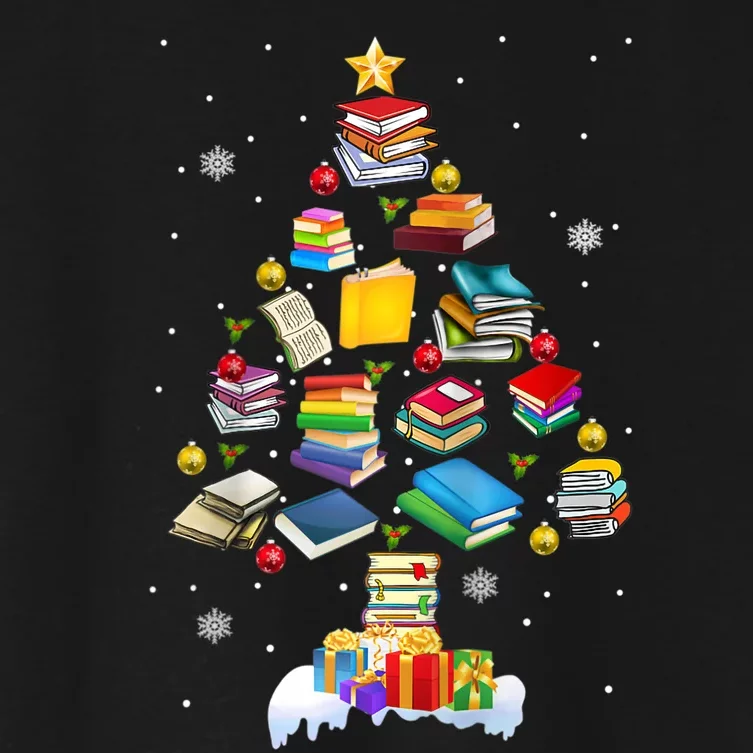 Christmas Library Tree Gift For Librarian And Book Lover Raglan Women's Crop Top Tee