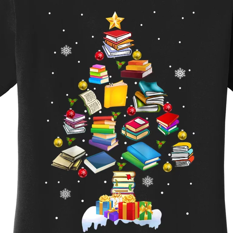 Christmas Library Tree Gift For Librarian And Book Lover Raglan Women's T-Shirt