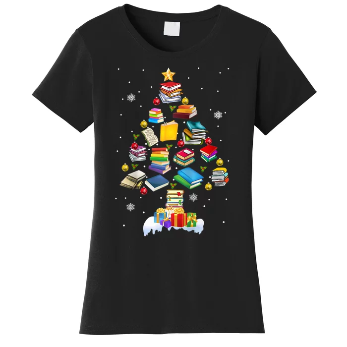 Christmas Library Tree Gift For Librarian And Book Lover Raglan Women's T-Shirt