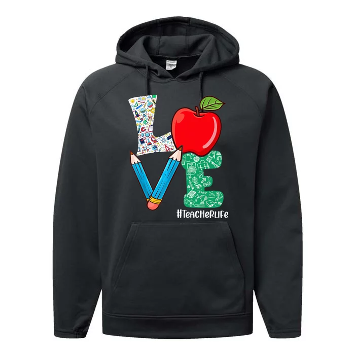 Cute Love Teacher Life Back To School Love Teaching Performance Fleece Hoodie