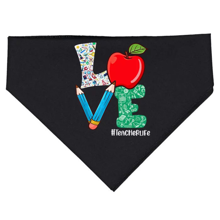 Cute Love Teacher Life Back To School Love Teaching USA-Made Doggie Bandana