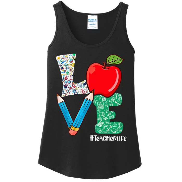 Cute Love Teacher Life Back To School Love Teaching Ladies Essential Tank