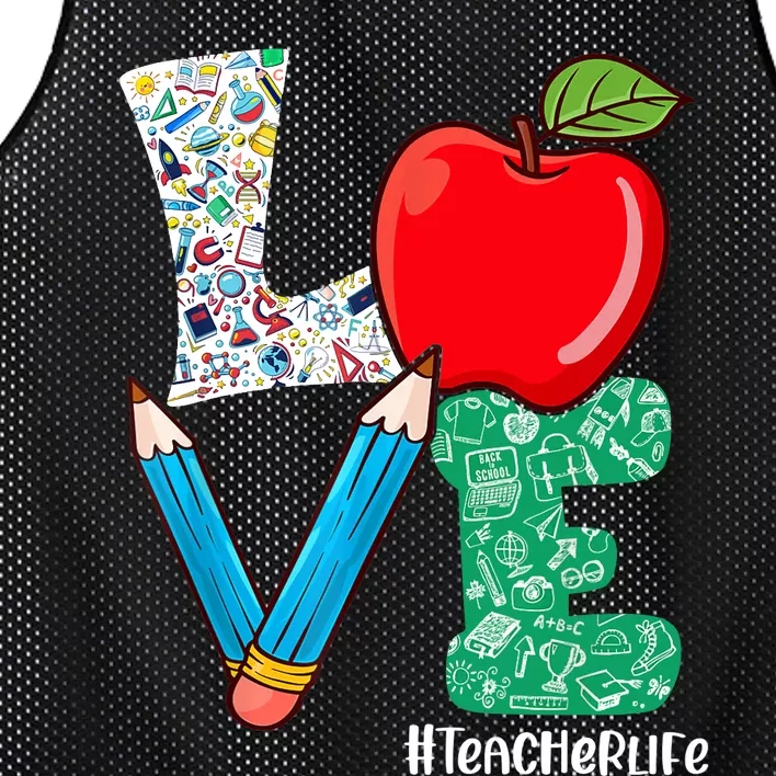 Cute Love Teacher Life Back To School Love Teaching Mesh Reversible Basketball Jersey Tank