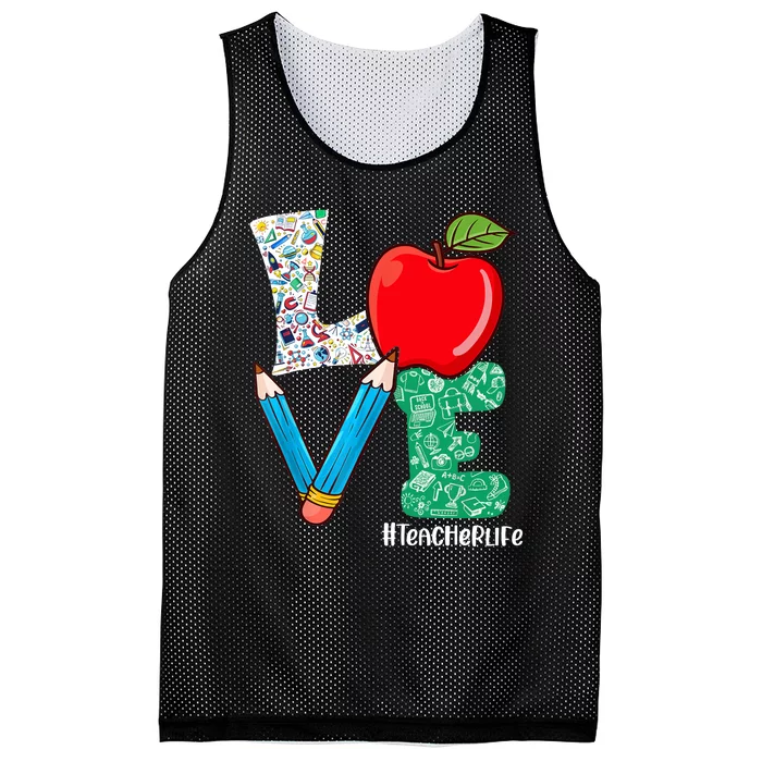 Cute Love Teacher Life Back To School Love Teaching Mesh Reversible Basketball Jersey Tank