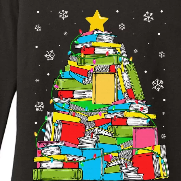 Christmas Library Tree Funny Librarian Book Lover Xmas Light Womens CVC Long Sleeve Shirt