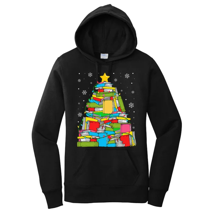 Christmas Library Tree Funny Librarian Book Lover Xmas Light Women's Pullover Hoodie