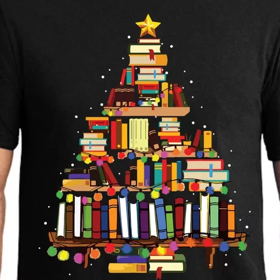 Christmas Library Tree Gift For Librarian And Book Lover Long Sleeve Pajama Set