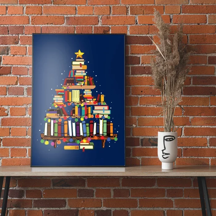 Christmas Library Tree Gift For Librarian And Book Lover Long Sleeve Poster