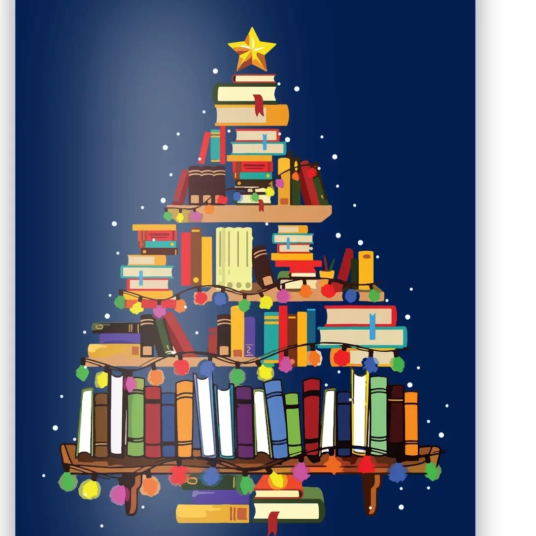 Christmas Library Tree Gift For Librarian And Book Lover Long Sleeve Poster