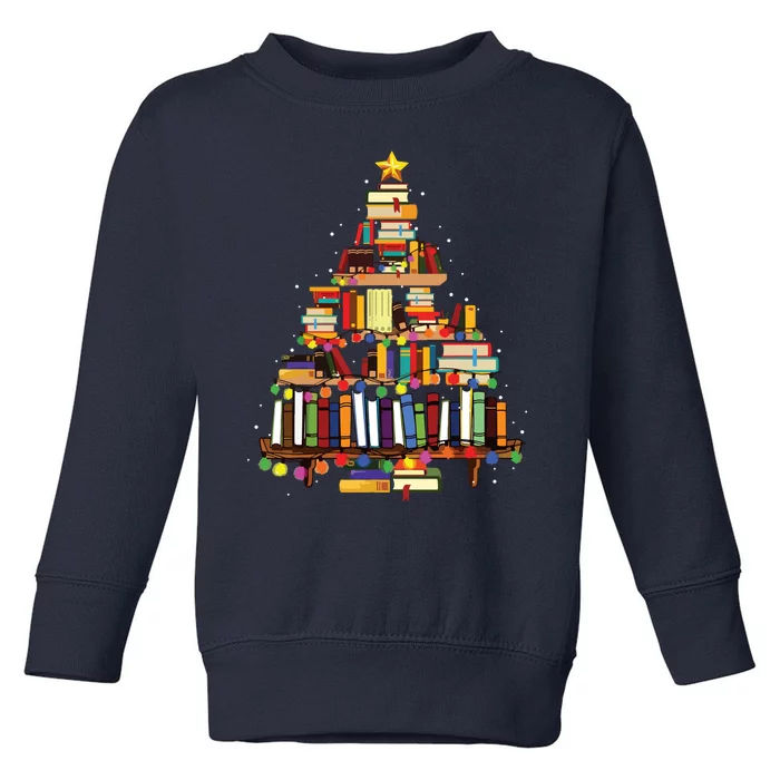 Christmas Library Tree Gift For Librarian And Book Lover Long Sleeve Toddler Sweatshirt