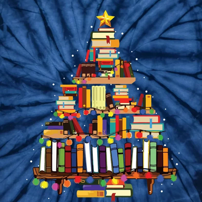 Christmas Library Tree Gift For Librarian And Book Lover Long Sleeve Tie-Dye T-Shirt