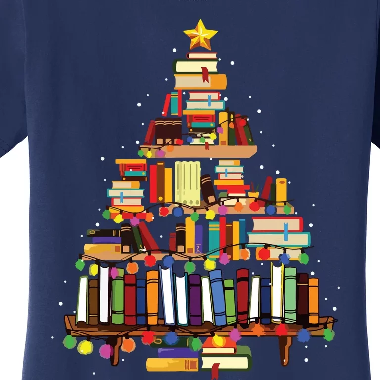 Christmas Library Tree Gift For Librarian And Book Lover Long Sleeve Women's T-Shirt