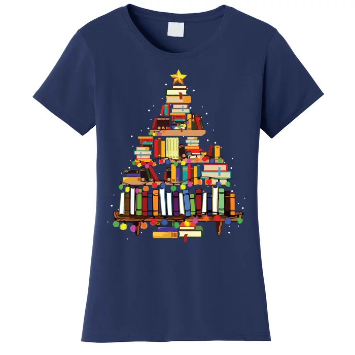 Christmas Library Tree Gift For Librarian And Book Lover Long Sleeve Women's T-Shirt