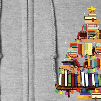 Christmas Library Tree Gift For Librarian And Book Lover Long Sleeve Full Zip Hoodie