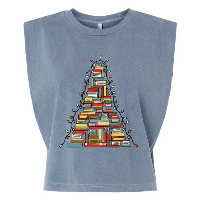 Christmas Library Tree Gift For Librarian And Book Lover Garment-Dyed Women's Muscle Tee