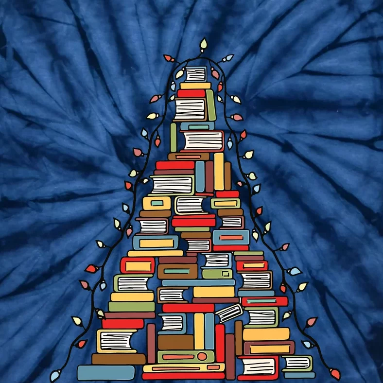 Christmas Library Tree Gift For Librarian And Book Lover Tie-Dye T-Shirt