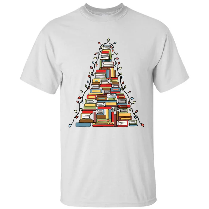 Christmas Library Tree Gift For Librarian And Book Lover Tall T-Shirt