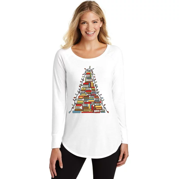 Christmas Library Tree Gift For Librarian And Book Lover Women's Perfect Tri Tunic Long Sleeve Shirt