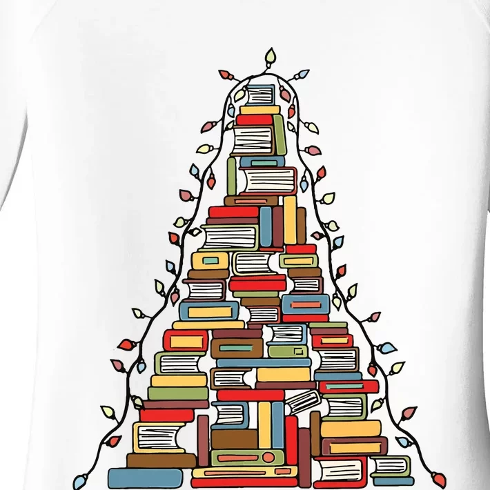 Christmas Library Tree Gift For Librarian And Book Lover Women's Perfect Tri Tunic Long Sleeve Shirt